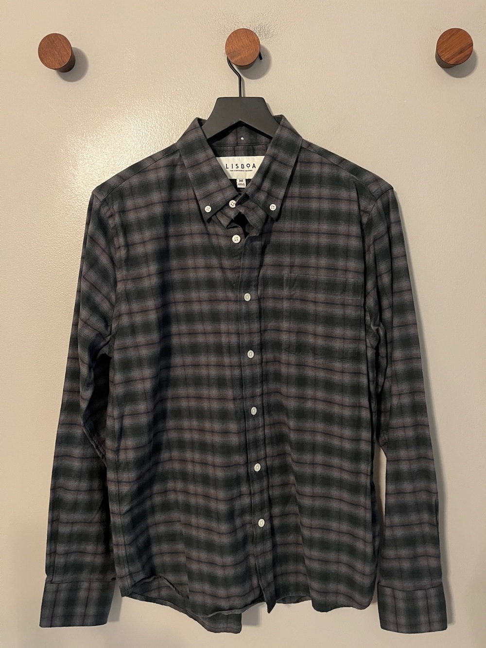 Lisboa Portugal Shirt Plaid Flannel Portuguese Men's Medium 100% Cotton